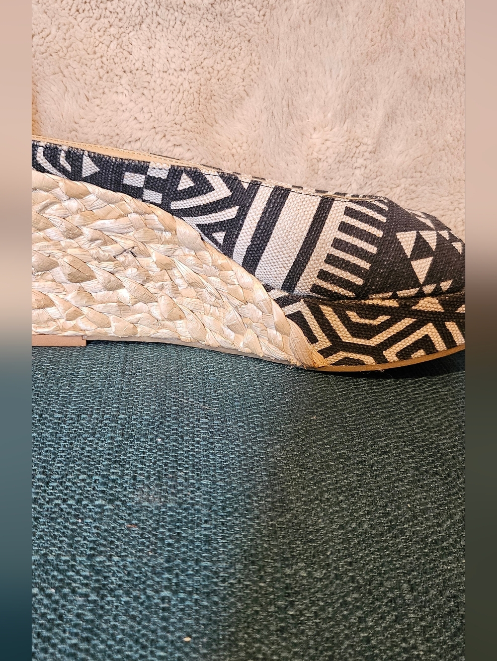 CL by Laundry Black & Natural Geometric Wedge Espadrilles